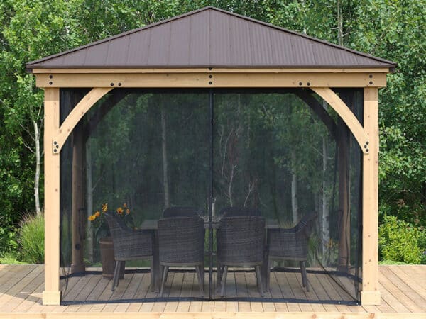 Yardistry Wooden Gazebo 12ft x 12ft (3.7m x 3.7m) with Mesh Kit, Meridian Series