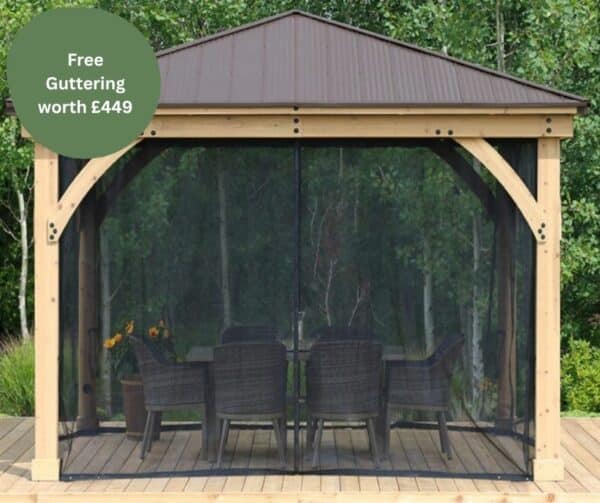 Yardistry Wooden Gazebo 12ft x 12ft (3.7m x 3.7m) with Mesh Kit, Meridian Series