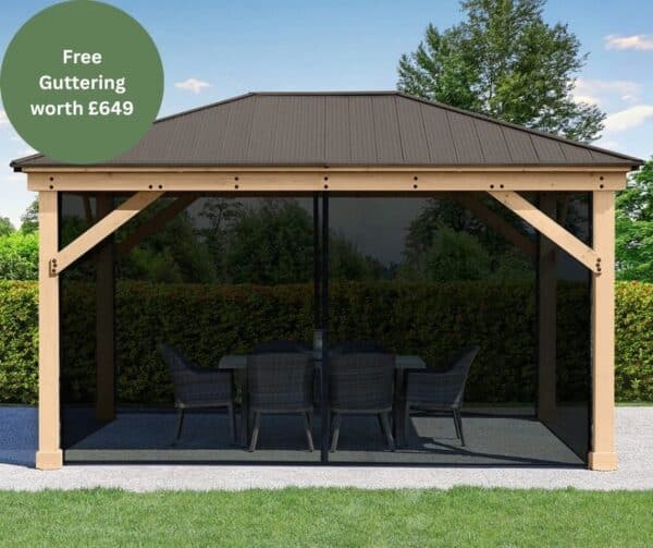 Yardistry Wooden Gazebo 12ft x 16ft (3.7m x 4.9m) with Mesh Kit