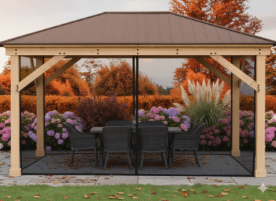 Yardistry Wooden Gazebo 12ft x 16ft (3.7m x 4.9m) with Mesh Curtains