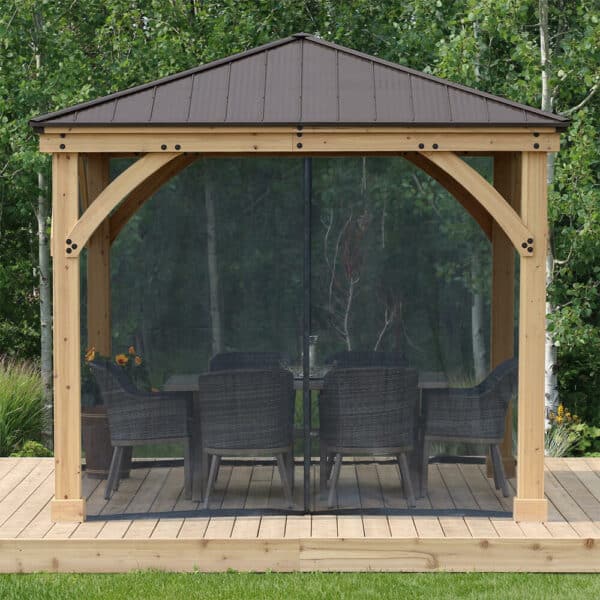 Yardistry Wooden Gazebo 10ft x 12ft (3m x 3.7m) with Mesh Curtains
