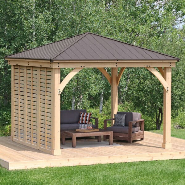 Yardistry Wooden Gazebo 12ft x 12ft (3.7m x 3.7m) with Single Privacy Wall
