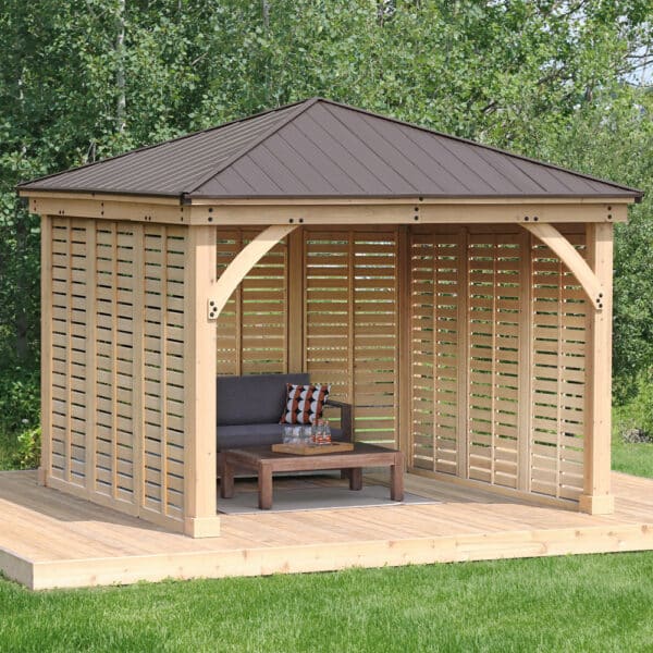 Yardistry Wooden Gazebo 12ft x 12ft (3.7m x 3.7m) with Triple Privacy Wall