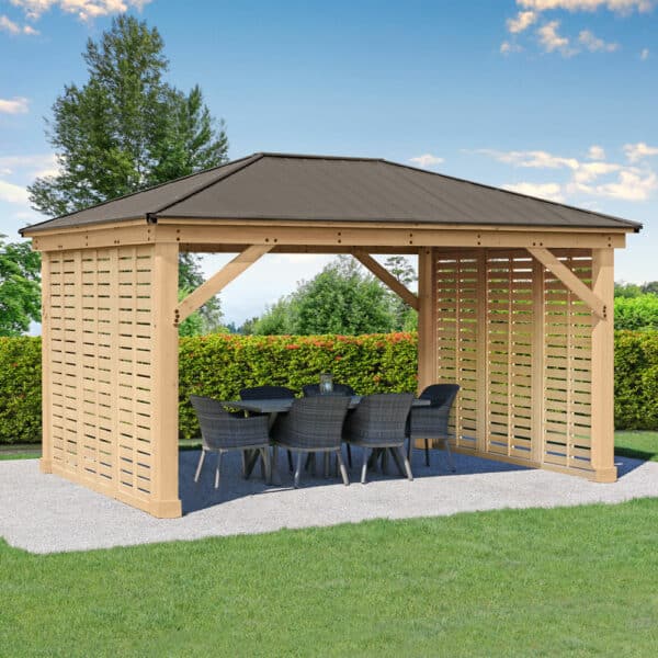 Yardistry Wooden Gazebo 12ft x 16ft (3.7m x 4.9m) with Double Privacy Wall