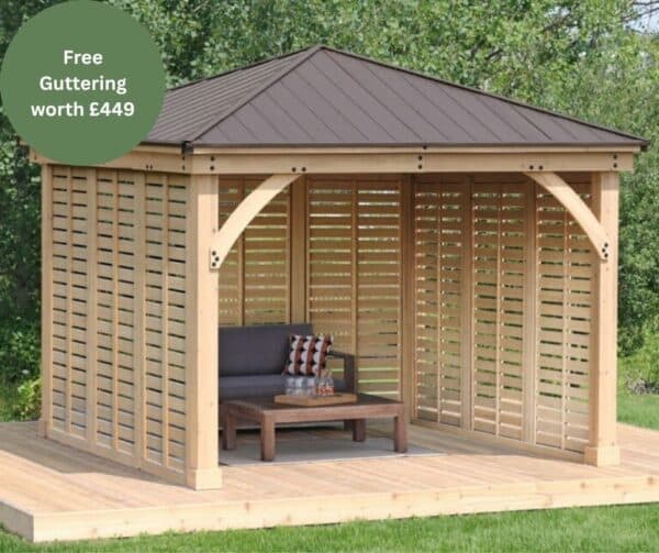 Yardistry Wooden Gazebo 12ft x 12ft (3.7m x 3.7m) with Triple Privacy Wall