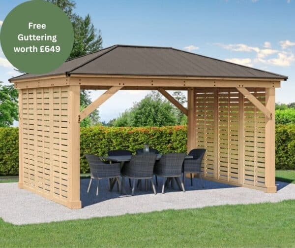 Yardistry Wooden Gazebo 12ft x 16ft (3.7m x 4.9m) with Double Privacy Wall
