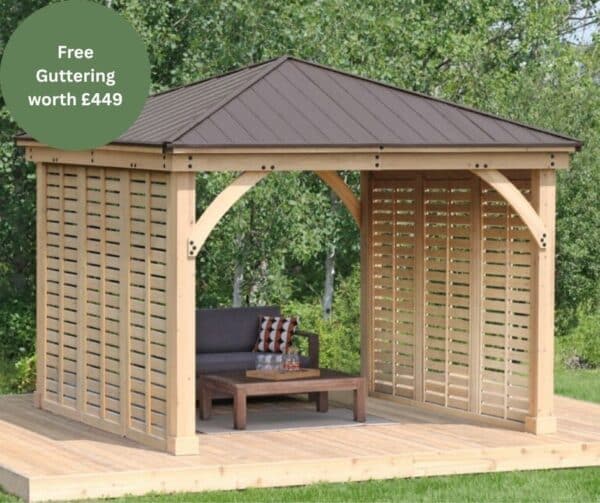 Yardistry Wooden Gazebo 12ft x 12ft (3.7m x 3.7m) with Double Privacy Wall