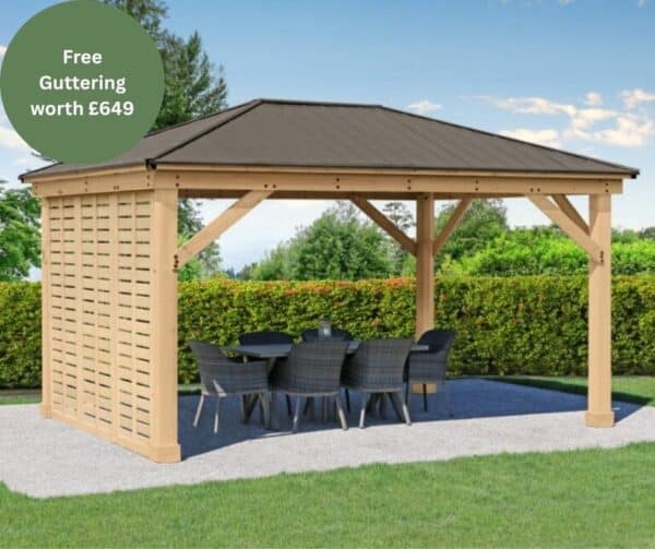 Yardistry Wooden Gazebo 12ft x 16ft (3.7m x 4.9m) with Single Privacy Wall