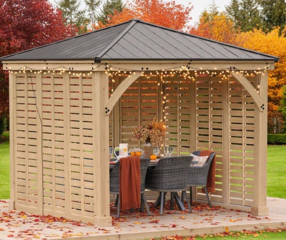 Yardistry Wooden Gazebo 10ft x 10ft with Triple Privacy Wall