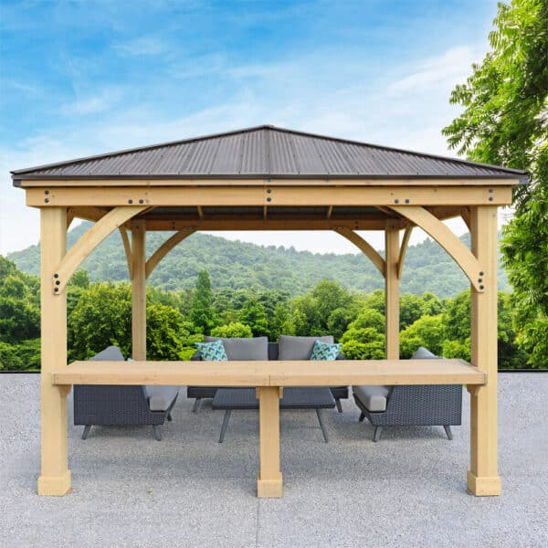 Yardistry Wooden Gazebo 12ft x 12ft (3.7m x 3.7m) with Wooden Bar Counter