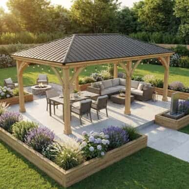 Yardistry Wooden Gazebo 12ft x 20ft (3.7 x 6.2m), Meridian Series 3.7m x 6.2m Wooden Gazebo yardistrydirect.co.uk 1