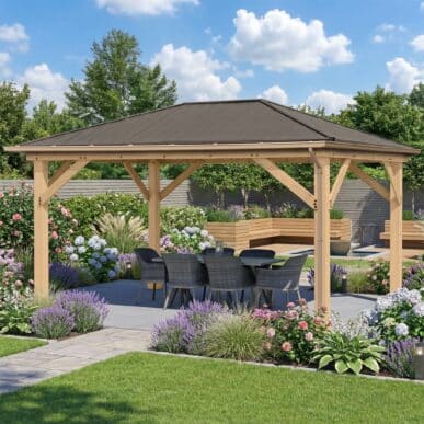 Yardistry Wooden Gazebo 12ft x 16ft (3.7m x 4.9m) with Rain Guttering yardistrydirect.co.uk 1