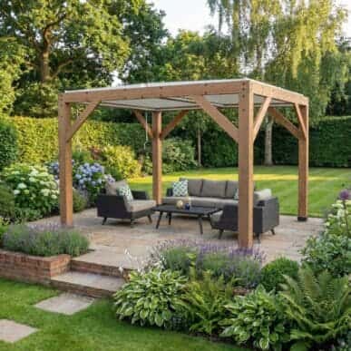 Yardistry Wooden Pergola 13ft x 11ft (4m x 3.4m) With Louvered Roof 4m x 3.3m Wooden Gazebo yardistrydirect.co.uk 1