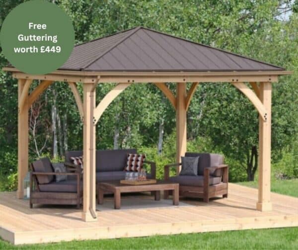 Yardistry Wooden Gazebo 12ft x 12ft (3.7m x 3.7m) with Rain Guttering Meridian Series