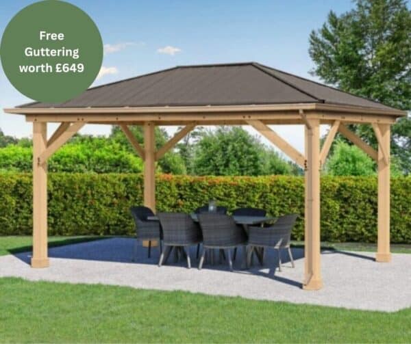 Yardistry Wooden Gazebo 12ft x 16ft (3.7m x 4.9m) with Rain Guttering