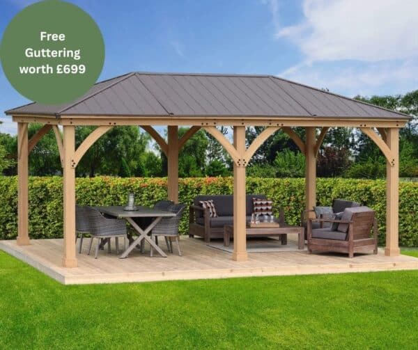 Yardistry Wooden Gazebo 12ft x 20ft (3.7m x 6.2m) with Rain Guttering