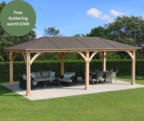 Yardistry Wooden Gazebo 12ft x 24ft (3.7m x 7.4m) with Rain Guttering