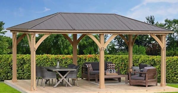 Yardistry Wooden Gazebo 12ft x 20ft (3.7m x 6.2m) with Rain Guttering
