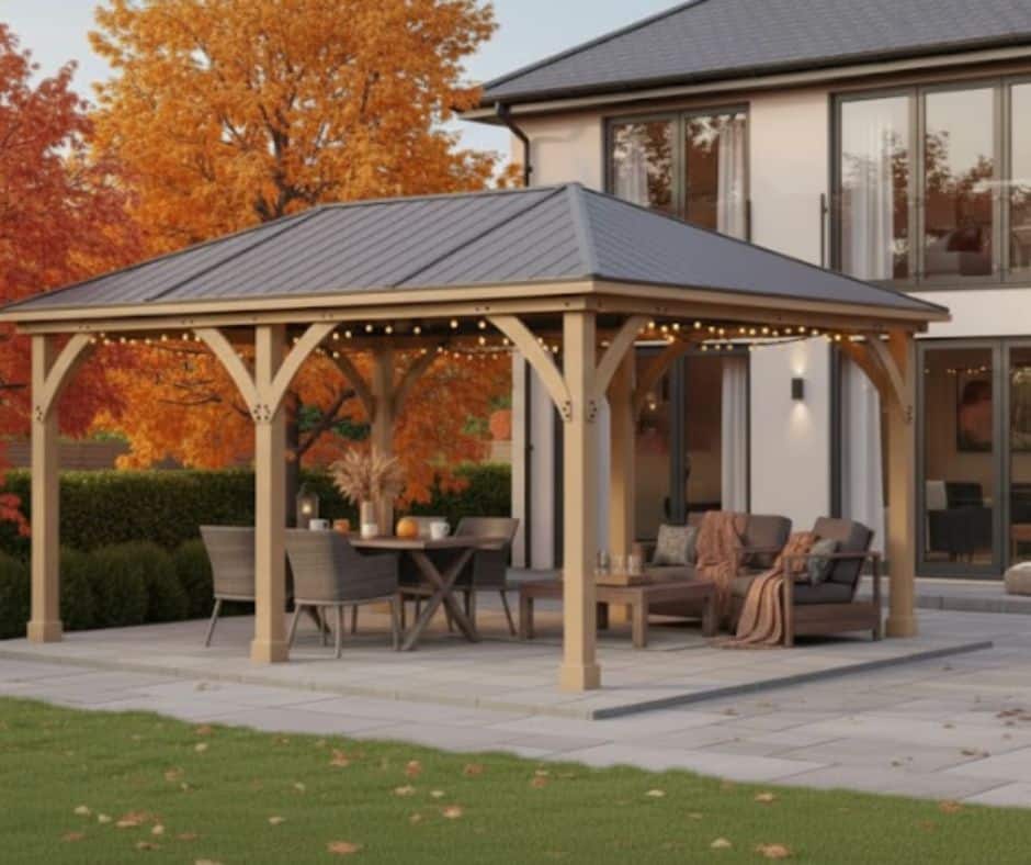 Yardistry Wooden Gazebo 12ft x 24ft (3.7m x 7.4m) with Rain Guttering