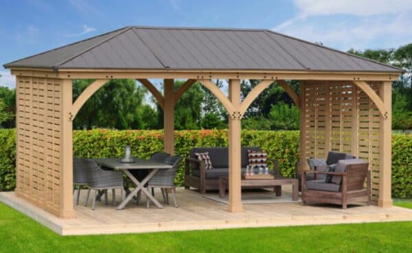 Yardistry Wooden Gazebo 12ft x 20ft (3.7 x 6.2m) with Double Privacy Wall