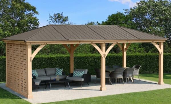 Yardistry Wooden Gazebo 12ft x 24ft (3.7m x 7.4m) with Single Privacy Wall