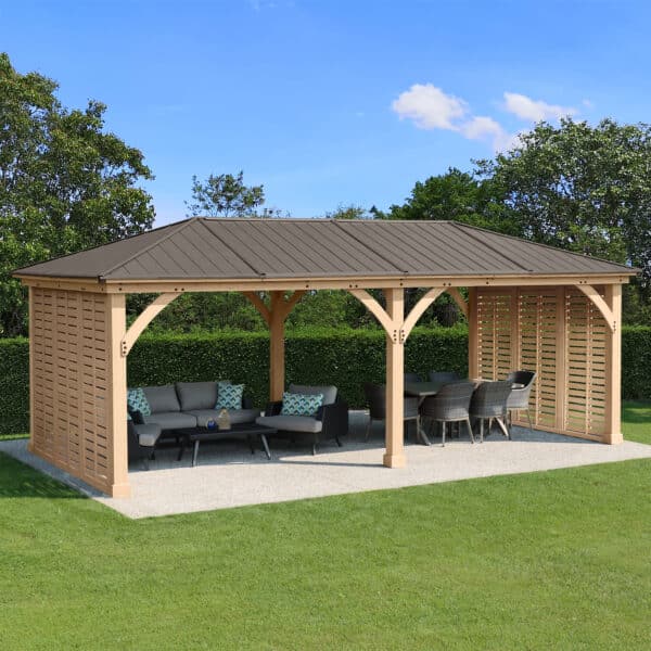 Yardistry Wooden Gazebo 12ft x 24ft (3.7m x 7.4m) with Double Privacy Walls