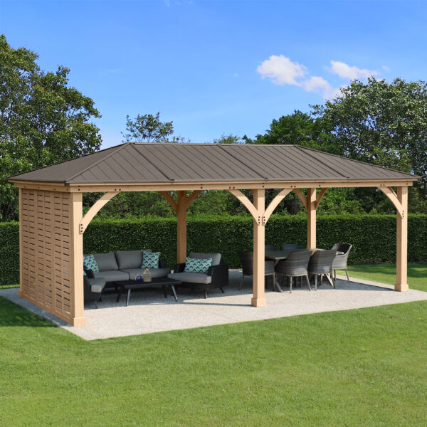 Meridian Gazebo 12ft x 24ft (3.7m x 7.4m) with Privacy Wall & Wooden Bar Counter - Image 5