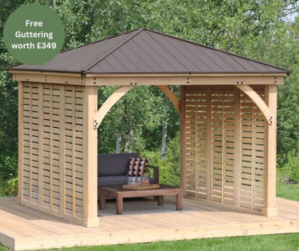 Meridian Gazebo 10ft x 12ft (3m x 3.7m) with Double 10ft Privacy Wall