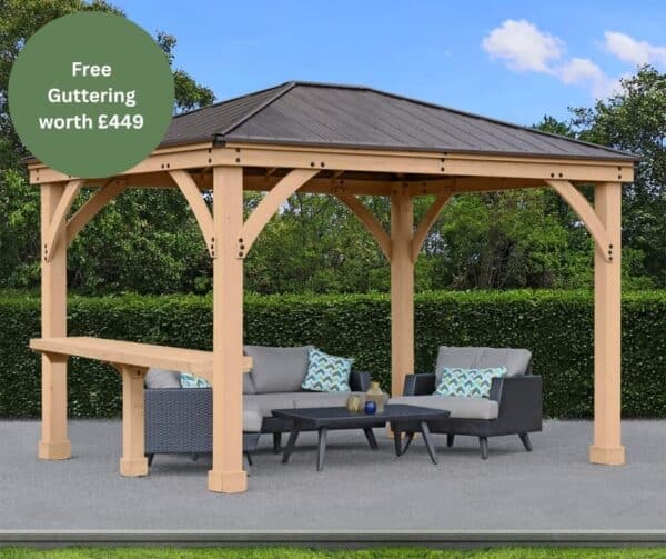 Yardistry Wooden Gazebo 10ft x 12ft (3m x 3.7m) with 10ft Wooden Bar Counter