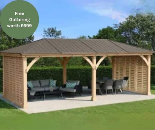 Yardistry Wooden Gazebo 12ft x 20ft (3.7 x 6.2m) with Double Privacy Wall