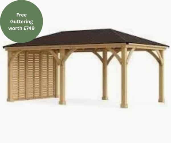 Yardistry Wooden Gazebo 12ft x 24ft (3.7m x 7.4m) with Single Privacy Wall