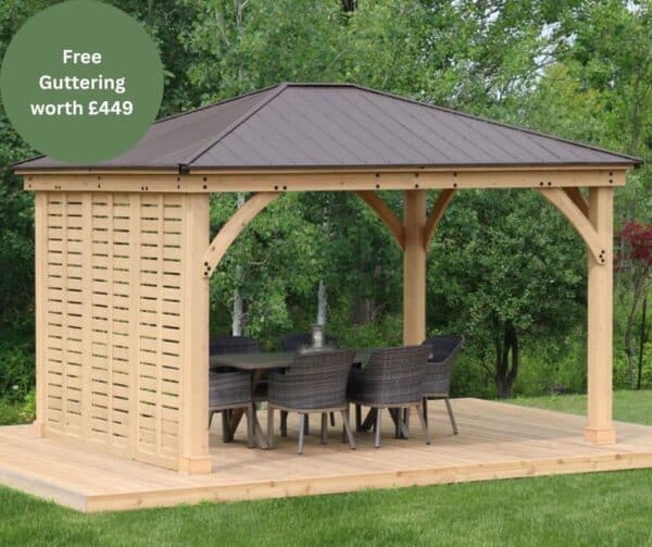 Yardistry Wooden Gazebo 14ft x 12ft (4.3 x 3.7m) With Single Privacy Wall