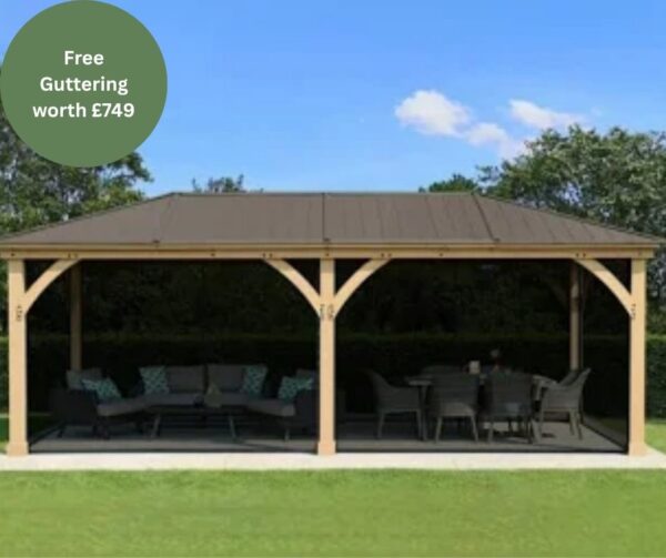 Yardistry Wooden Gazebo 12ft x 24ft (3.7m x 7.3m) with Mesh Kit