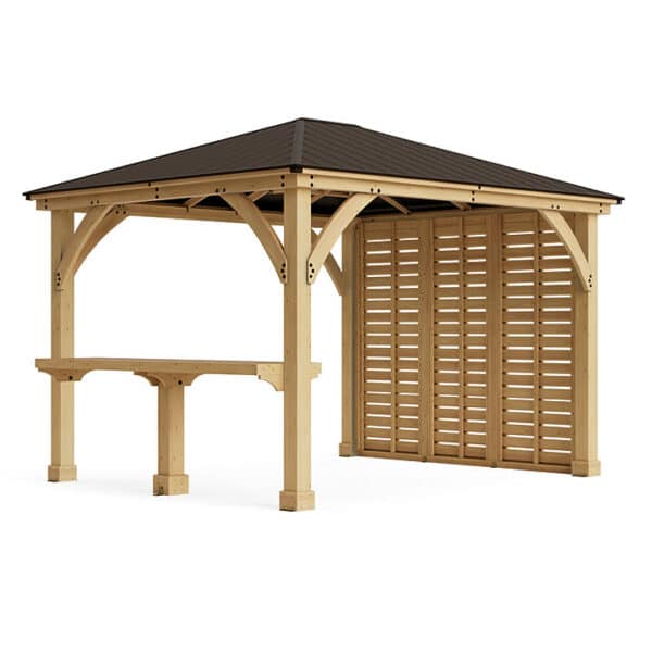 Yardistry Wooden Gazebo 12ft x 12ft with Wall & Wooden Bar Counter