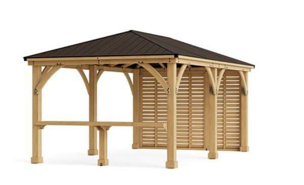 Yardistry Wooden Gazebo 12ft x 24ft (3.7m x 7.4m) with Privacy Wall & Wooden Bar Counter