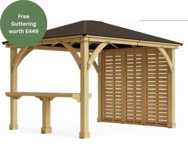 Yardistry Wooden Gazebo 10ft x 12ft (3m x 3.7m) with Privacy Wall & Wooden Bar Counter