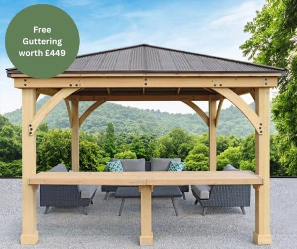 Yardistry Wooden Gazebo 12ft x 12ft (3.7m x 3.7m) with Wooden Bar Counter