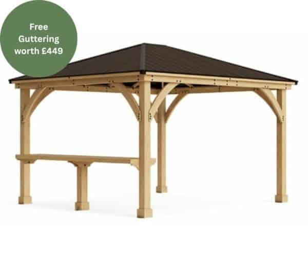 Yardistry Wooden Gazebo 12ft x 14ft (3.7m x 4.3m) with Wooden Bar Counter, Meridian Series