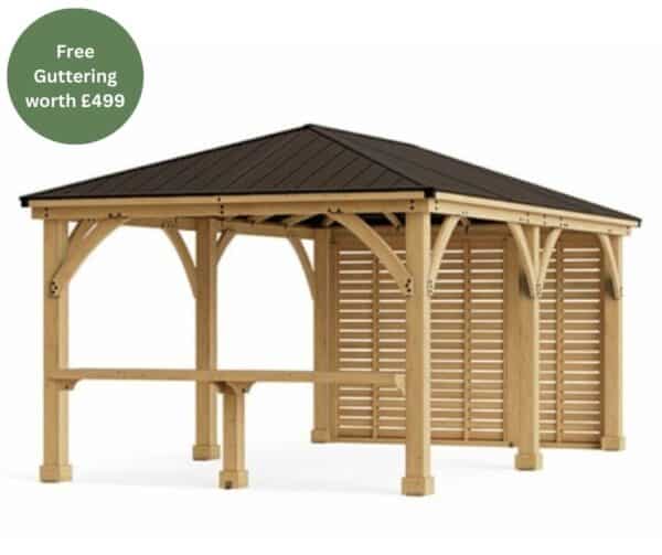 Meridian Gazebo 12ft x 20ft (3.7m x 6.2m) with Privacy Wall & Wooden Bar Counter