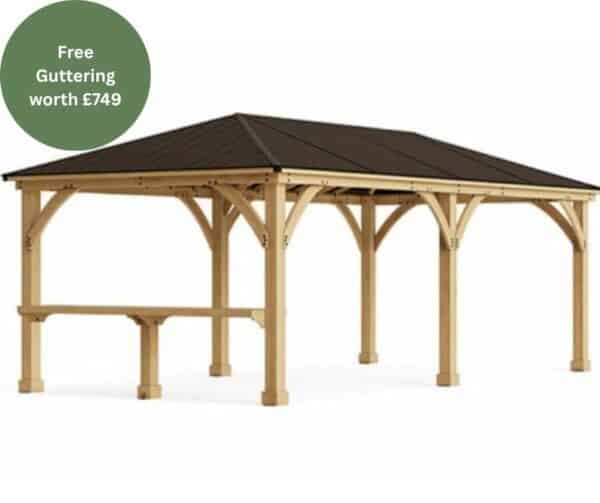 Yardistry Wooden Gazebo 12ft x 24ft (3.7m x 7.4m) with Wooden Bar Counter