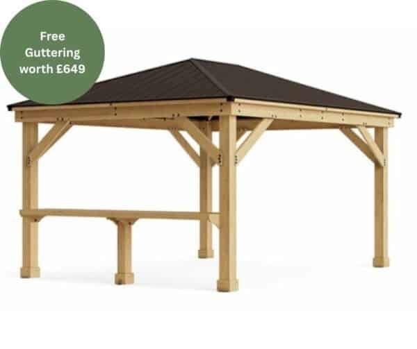 Yardistry Wooden Gazebo 12ft x 16ft (3.7m x 4.9m) with Wooden Bar Counter