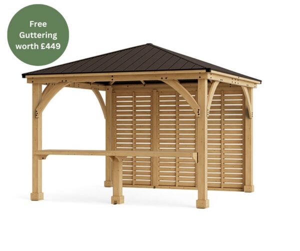Meridian Gazebo 12ft x 12ft with Wall & Wooden Bar Counter