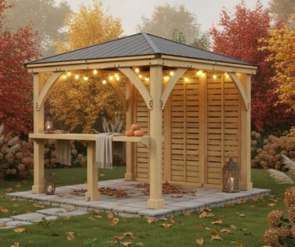 Yardistry Wooden Gazebo 10ft x 10ft (3m x 3m) with Wall & Wooden Shelf