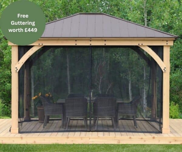 Yardistry Wooden Gazebo 12ft x 14ft (3.7m x 4.3m) with Mesh Kit