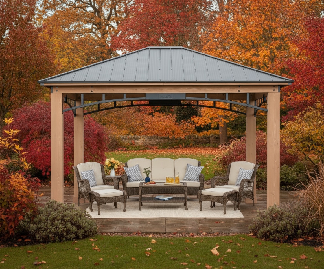 Yardistry Wooden Gazebo 12.1 ft x 14.1 ft (3.7 m x 4.3 m) with Aluminium Gusset, Meridian Series