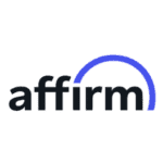 Affirm logo with bold black text and rising blue arc, symbolizing flexible installment payments and financial uplift.